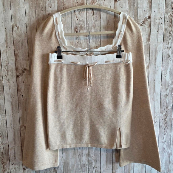 Dee Elly Set Size M Beige Bell Sleeve Knit Crop Top With Matching Skirt Rayon - Picture 9 of 12